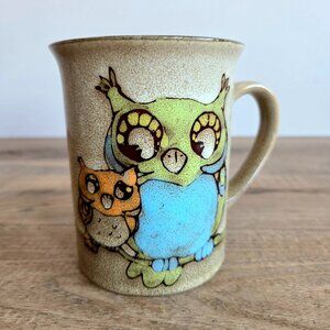 Vintage Pier One large mug with Owls mama and baby
